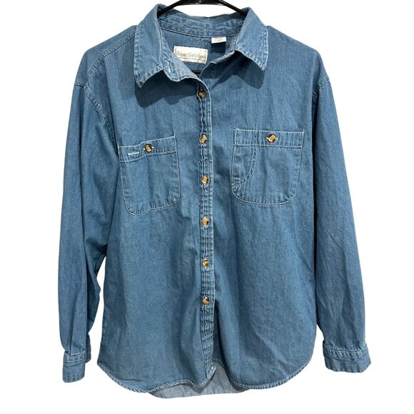 Giorgio Sant Angelo Tops - Giorgio Sant Angelo Sz M Denim Shirt Button Down Front Pockets Long Sleeve Blue